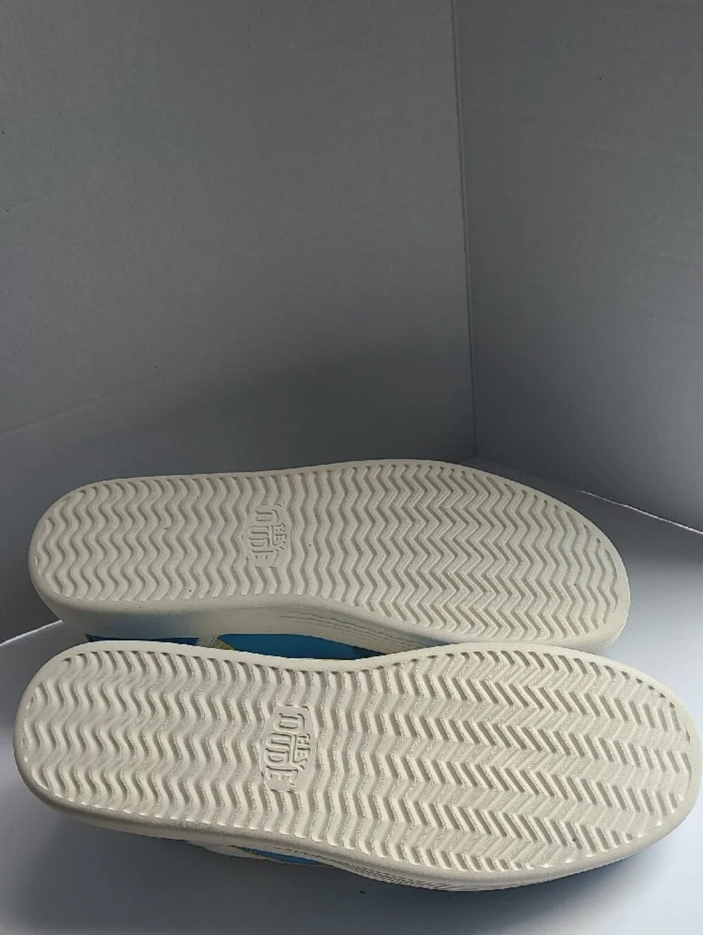 Hey Dude Mens 15 Corona White, Blue and Yellow Casual Sneakers